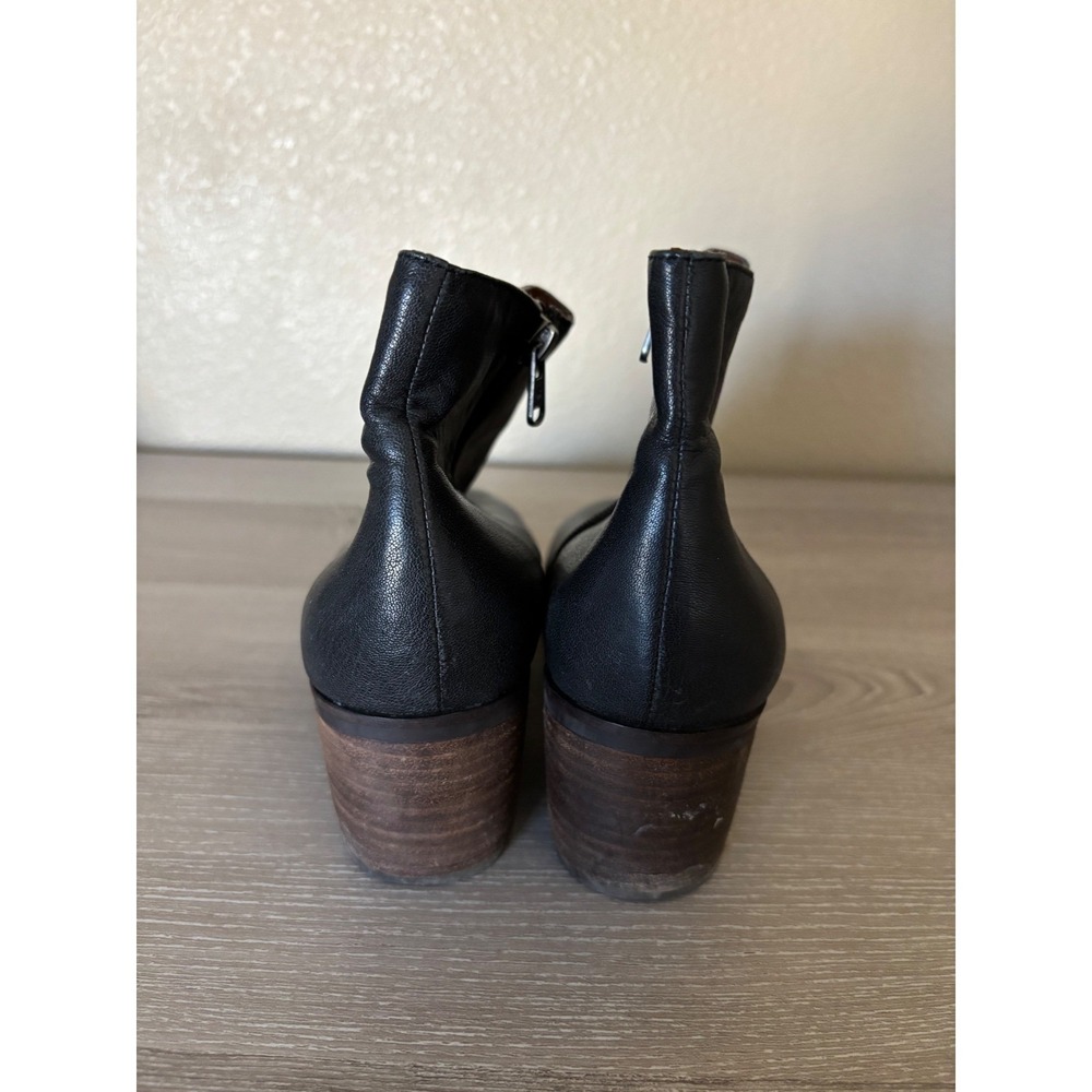 Lucky Womens 6.5M Black Leather Side Zip Block‎ Heel Ankle Boots Whimsigoth Moto - Picture 5 of 8
